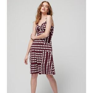 White House Black Market Dress 4 Women's Maroon Polka Dot A Line Jersey Twist